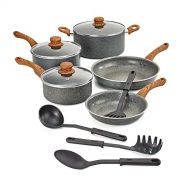 BELLA 12-Piece Non-Stick Cookware Set with Saucepans, Fry Pans & Cooking Utensils, Charcoal & Wood Grain: Kitchen & Dining