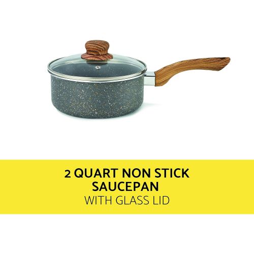  BELLA 12-Piece Non-Stick Cookware Set with Saucepans, Fry Pans & Cooking Utensils, Charcoal & Wood Grain: Kitchen & Dining