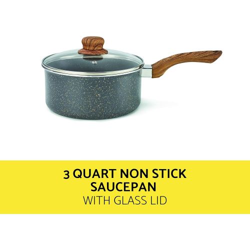  BELLA 12-Piece Non-Stick Cookware Set with Saucepans, Fry Pans & Cooking Utensils, Charcoal & Wood Grain: Kitchen & Dining