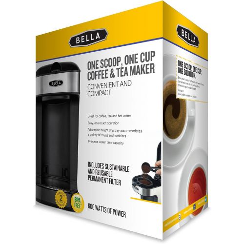  [아마존베스트]BELLA (14436) One Scoop One Cup Coffee Maker, Black and Stainless Steel