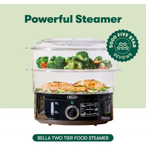  [아마존베스트]BELLA Two Tier Food Steamer, Healthy, Fast Simultaneous Cooking, Stackable Baskets for Vegetables or Meats, Rice/Grains Tray, Auto Shutoff & Boil Dry Protection, 7.4 QT, Black