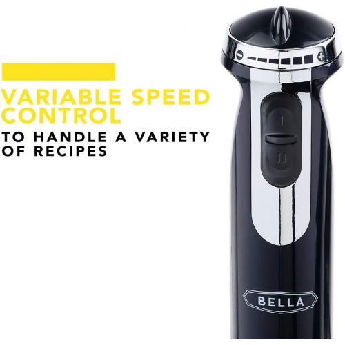 BELLA 10-Speed Immersion Blender with Attachments, 350 Watt, Immersion Blender with Dishwasher Safe Whisk & Blending Attachments for Food Prep, Black