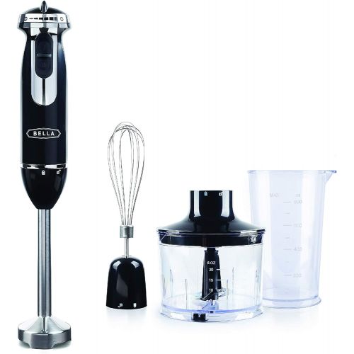  BELLA 10-Speed Immersion Blender with Attachments, 350 Watt, Immersion Blender with Dishwasher Safe Whisk & Blending Attachments for Food Prep, Black