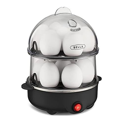  BELLA 17287 Double Cooker, Rapid Boiler, Poacher Maker Make up to 14 Large Boiled Eggs, Poaching and Omelete Tray Included, Stack, Black