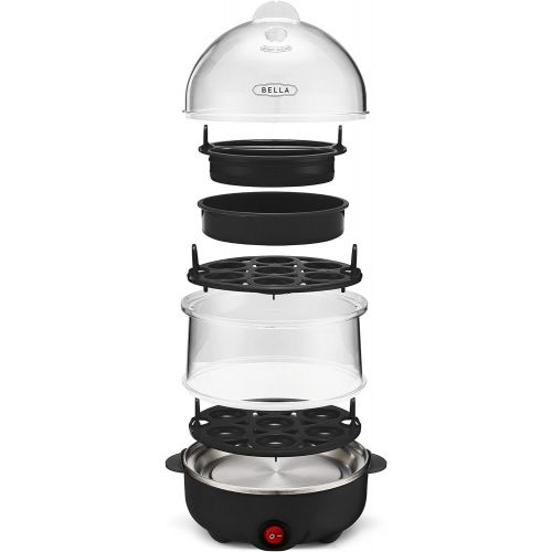  BELLA 17287 Double Cooker, Rapid Boiler, Poacher Maker Make up to 14 Large Boiled Eggs, Poaching and Omelete Tray Included, Stack, Black