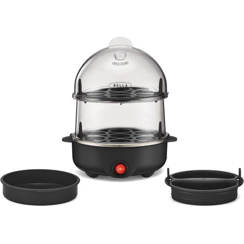  BELLA 17287 Double Cooker, Rapid Boiler, Poacher Maker Make up to 14 Large Boiled Eggs, Poaching and Omelete Tray Included, Stack, Black