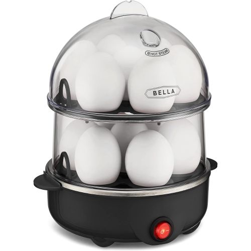  BELLA 17287 Double Cooker, Rapid Boiler, Poacher Maker Make up to 14 Large Boiled Eggs, Poaching and Omelete Tray Included, Stack, Black