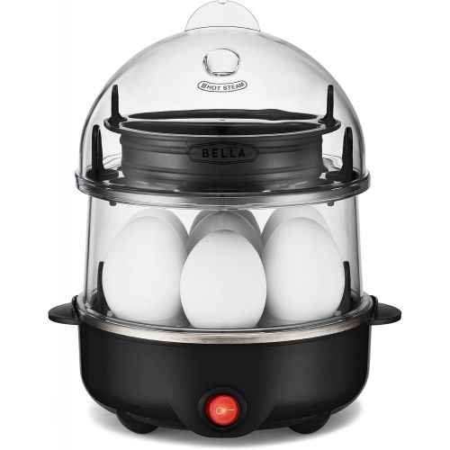  BELLA 17287 Double Cooker, Rapid Boiler, Poacher Maker Make up to 14 Large Boiled Eggs, Poaching and Omelete Tray Included, Stack, Black