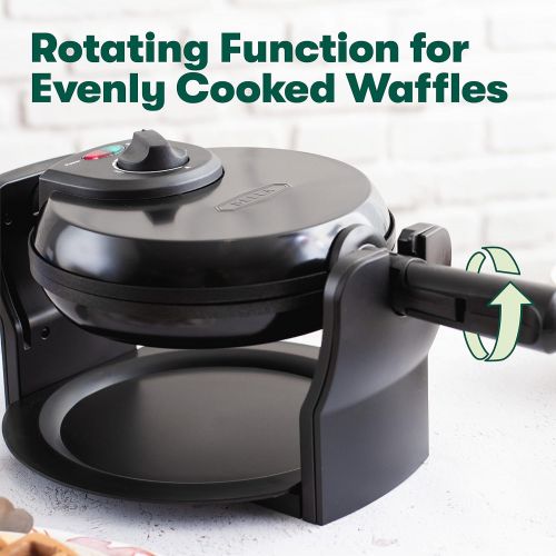  BELLA Classic Rotating Non-Stick Belgian Waffle Maker, Perfect 1 Thick Waffles, PFOA Free Non Stick Coating & Removable Drip Tray for Easy Clean Up, Browning Control, Black