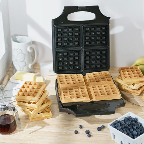  BELLA 4 Slice Non-Stick Belgian Waffle Maker, Fluffy Restaurant-Style Waffles in Under 6 Minutes, Quickly Makes 4 Large 4” x 4.5” & 1.2” Thick Waffles, Easily Wipe and Clean, Stain