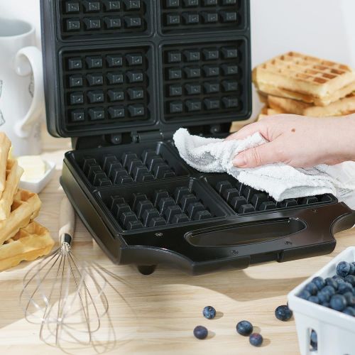 BELLA 4 Slice Non-Stick Belgian Waffle Maker, Fluffy Restaurant-Style Waffles in Under 6 Minutes, Quickly Makes 4 Large 4” x 4.5” & 1.2” Thick Waffles, Easily Wipe and Clean, Stain
