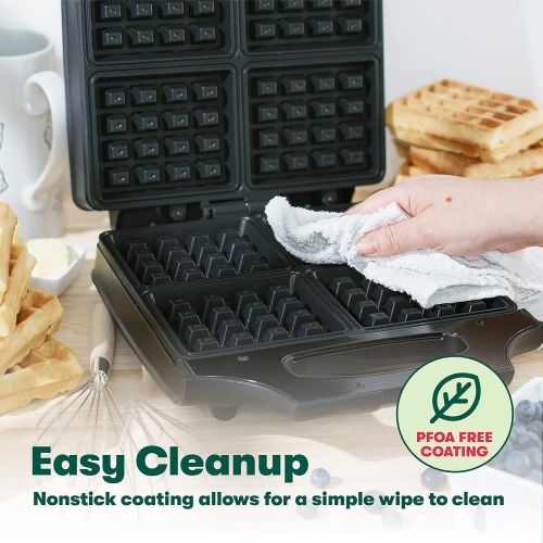  BELLA 4 Slice Non-Stick Belgian Waffle Maker, Fluffy Restaurant-Style Waffles in Under 6 Minutes, Quickly Makes 4 Large 4” x 4.5” & 1.2” Thick Waffles, Easily Wipe and Clean, Stain