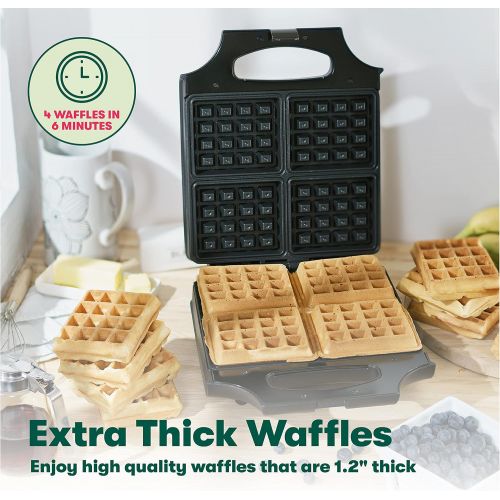  BELLA 4 Slice Non-Stick Belgian Waffle Maker, Fluffy Restaurant-Style Waffles in Under 6 Minutes, Quickly Makes 4 Large 4” x 4.5” & 1.2” Thick Waffles, Easily Wipe and Clean, Stain