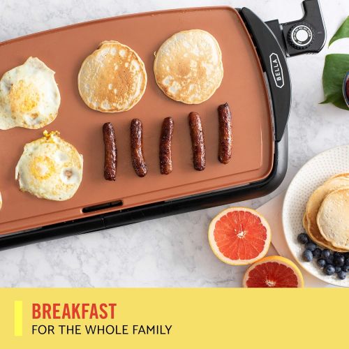  [아마존베스트]BELLA Electric Ceramic Titanium Griddle, Make 10 Eggs At Once, Healthy-Eco Non-stick Coating, Hassle-Free Clean Up, Large Submersible Cooking Surface, 10.5 x 20, Copper/Black