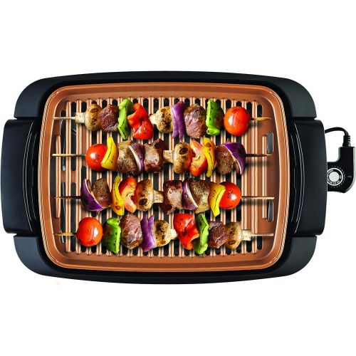  [아마존베스트]BELLA Indoor Smokeless Grill, 12 x 16 Inch Copper Titanium Coated Nonstick Cooking Surface, Multifunction Grill & Skillet