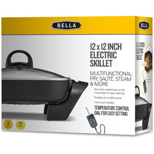  [아마존베스트]BELLA 12 x 12 inch Electric Skillet with Non-Stick Coating BPA Free