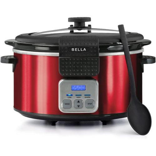  BELLA 14025 Programmable Slow Cooker with Locking Lid, 6-Quart, Red