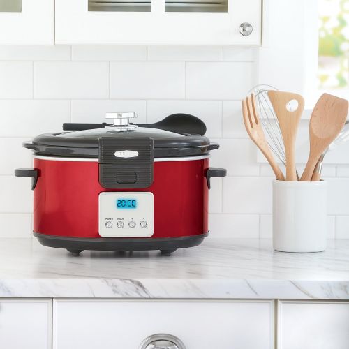  BELLA 14025 Programmable Slow Cooker with Locking Lid, 6-Quart, Red