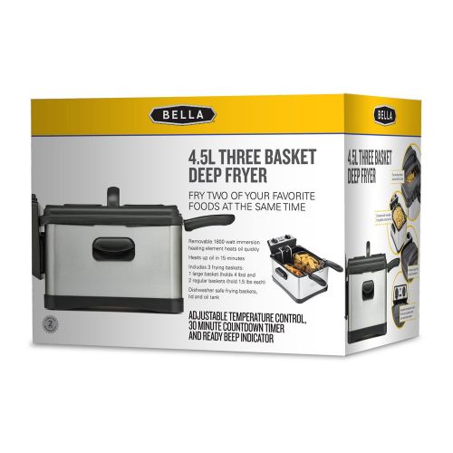  BELLA 14406 Three-Basket Electric Deep Fryer, 4.5 L, Stainless SteelBlack