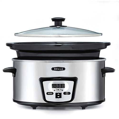  BELLA (13973) 5 Quart Programmable Slow Cooker, Polished Stainless Steel