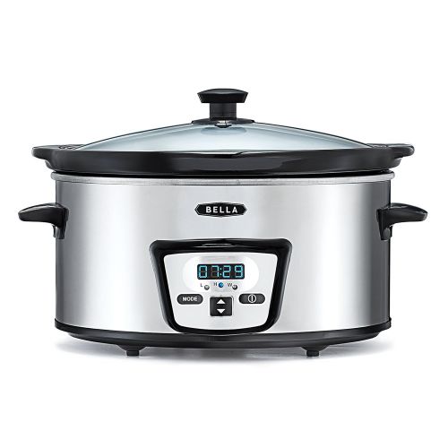  BELLA (13973) 5 Quart Programmable Slow Cooker, Polished Stainless Steel