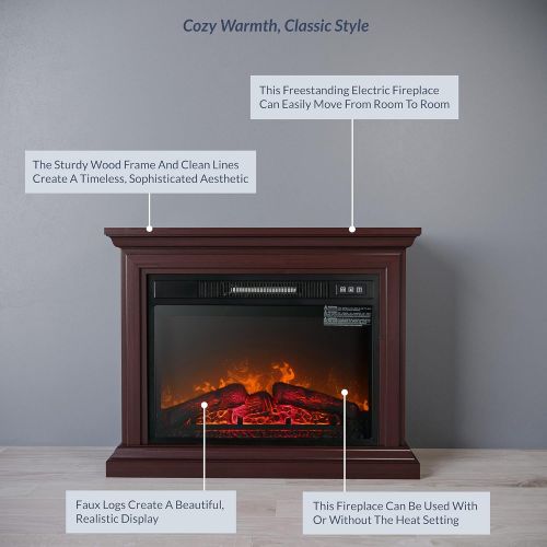  [아마존베스트]BELLEZE WHERE MODERN & AFFORDABLE MEET Belleze 3D Infrared Electric Fireplace Stove 31-inch with Remote Control (Brown) Portable Indoor Space Freestanding Heater  1400W with Long Glass View