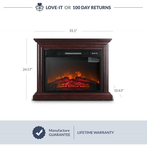  [아마존베스트]BELLEZE WHERE MODERN & AFFORDABLE MEET Belleze 3D Infrared Electric Fireplace Stove 31-inch with Remote Control (Brown) Portable Indoor Space Freestanding Heater  1400W with Long Glass View