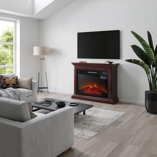  [아마존베스트]BELLEZE WHERE MODERN & AFFORDABLE MEET Belleze 3D Infrared Electric Fireplace Stove 31-inch with Remote Control (Brown) Portable Indoor Space Freestanding Heater  1400W with Long Glass View