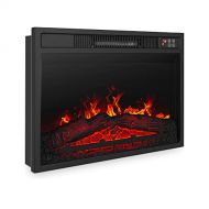 BELLEZE 23 Inch 1400W Electric Fireplace Insert, Stove Heater for TV Stand with Recessed Mounted Flame, LED Logs, Remote Control, Safety Protection - Black