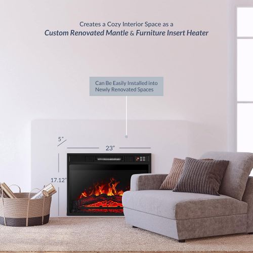  BELLEZE 23 Inch 1400W Electric Fireplace Insert, Stove Heater for TV Stand with Recessed Mounted Flame, LED Logs, Remote Control, Safety Protection - Black