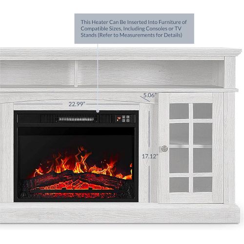  BELLEZE 23 Inch 1400W Electric Fireplace Insert, Stove Heater for TV Stand with Recessed Mounted Flame, LED Logs, Remote Control, Safety Protection - Black