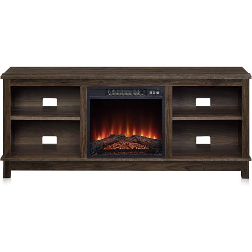  BELLEZE Modern 58 Inch Traditional Electric Fireplace TV Stand & Media Entertainment Center Console Table for TVs up to 65 Inch with Four Shelves and Heater - Charmant (Dark Walnut