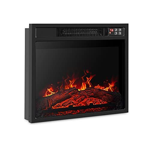  BELLEZE 18 Inch 1400W Electric Fireplace Insert, Stove Heater for TV Stand with Recessed Mounted Flame, LED Logs, Remote Control, Safety Protection Black