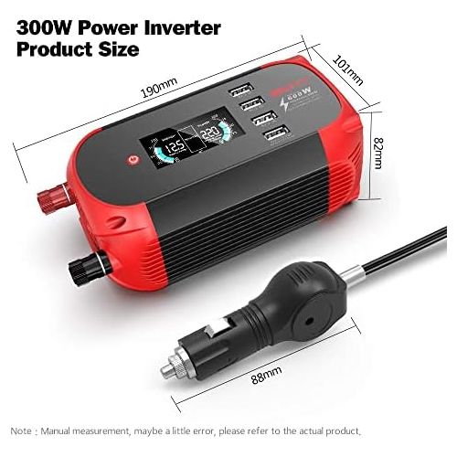  [아마존베스트]-Service-Informationen BELTTT Power Inverter 300 W / 12 V to 230 V Voltage Converter with 4 USB Ports / with Digital Display Including Car Cigarette Lighter Plug