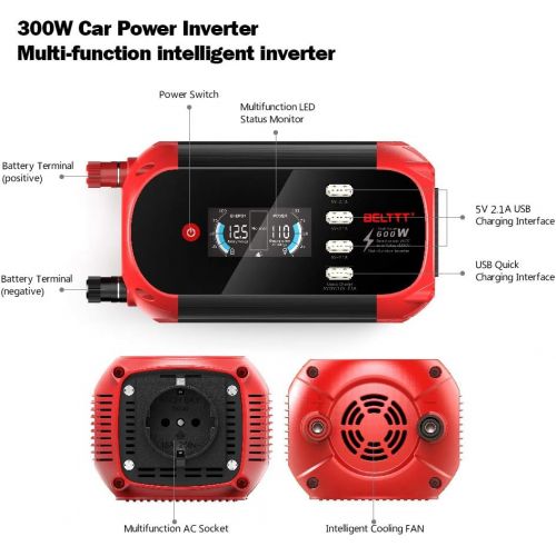  [아마존베스트]-Service-Informationen BELTTT Power Inverter 300 W / 12 V to 230 V Voltage Converter with 4 USB Ports / with Digital Display Including Car Cigarette Lighter Plug