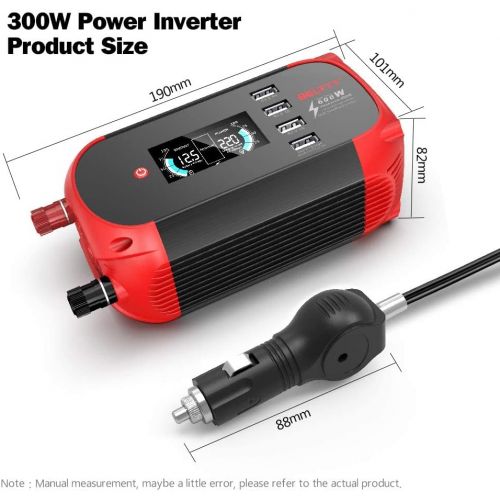  [아마존베스트]-Service-Informationen BELTTT Power Inverter 300 W / 12 V to 230 V Voltage Converter with 4 USB Ports / with Digital Display Including Car Cigarette Lighter Plug