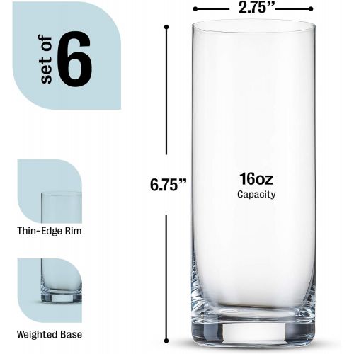  [아마존베스트]BENETI Exquisite Highball Drinking Glasses [Set of 6] Clear Water Glasses with Heavy Weighted Base, Tall Cocktail Glasses, Collins Glasses, Tumbler Glasses, Glass Cups for Juice, B