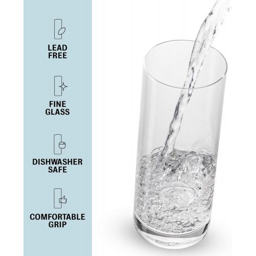  [아마존베스트]BENETI Exquisite Highball Drinking Glasses [Set of 6] Clear Water Glasses with Heavy Weighted Base, Tall Cocktail Glasses, Collins Glasses, Tumbler Glasses, Glass Cups for Juice, B