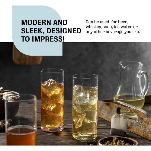  [아마존베스트]BENETI Exquisite Highball Drinking Glasses [Set of 6] Clear Water Glasses with Heavy Weighted Base, Tall Cocktail Glasses, Collins Glasses, Tumbler Glasses, Glass Cups for Juice, B