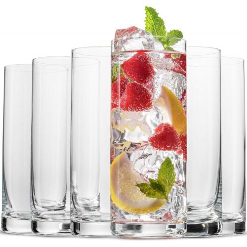  [아마존베스트]BENETI Exquisite Highball Drinking Glasses [Set of 6] Clear Water Glasses with Heavy Weighted Base, Tall Cocktail Glasses, Collins Glasses, Tumbler Glasses, Glass Cups for Juice, B