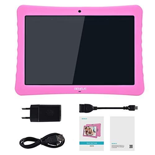  BENEVE 10 Android Tablet,10.1 Inch 1080p Full HD Display Android 7.0,2GB+32 GB,Dual Camera Front 2MP+ Rear 5MP,Bluetooth and WiFi Blue Kid-Proof Case(Pink)