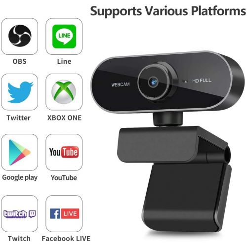  [아마존베스트]BENEWY Full HD 1080P webcam with stereo microphone, PC camera for video chat and recording, studying, conferences, webcam compatible with Windows, Mac and Android, with auto focus and wid