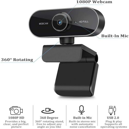  [아마존베스트]BENEWY Full HD 1080P webcam with stereo microphone, PC camera for video chat and recording, studying, conferences, webcam compatible with Windows, Mac and Android, with auto focus and wid