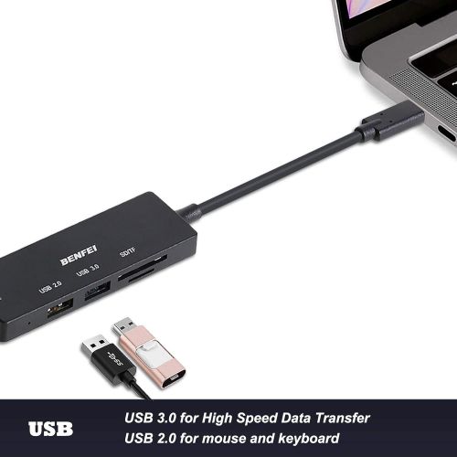  USB C to HDMI, Benfei USB Type C Hub, 2 Port USB C to USB, USB C to SD/TF Card Compatible for MacBook Pro 2019/2018/2017, Samsung Galaxy S9/S8, Surface Book 2, Dell XPS 13/15, Pixe