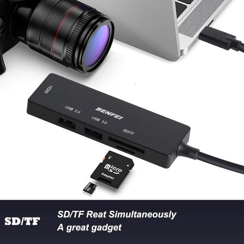  USB C to HDMI, Benfei USB Type C Hub, 2 Port USB C to USB, USB C to SD/TF Card Compatible for MacBook Pro 2019/2018/2017, Samsung Galaxy S9/S8, Surface Book 2, Dell XPS 13/15, Pixe