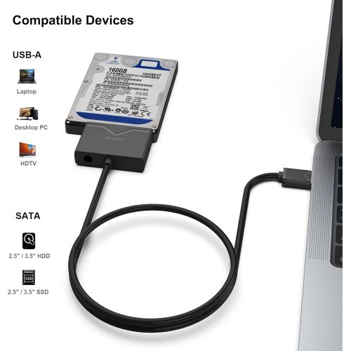  SATA to USB 3.0 Cable, BENFEI USB 3.0 to SATA III Hard Drive Adapter Compatible for 2.5 3.5 Inch HDD/SSD Hard Drive Disk with 12V/2A Power Adapter, Support UASP