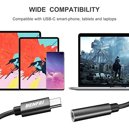  [아마존베스트]BENFEI USB-C to 3.5mm Adapter USB Type C to 3.5mm Headphone Jack Adapter Nylon Cable [DAC Hi-Res] Compatible with iPad Pro New 2018, Pixle 2/XL/3, HTC, Samsung S8/S9/Note 8 etc. 1