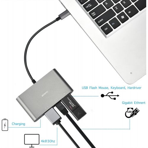  BENFEI USB Type C to HDMI, Benfei USB C Digital AV Multiport Adapter | USB Type C to HDMI | USB Type C to USB 3.0 Hub | USB-C Female Charger Converter | USB-C to Ethernet Hub