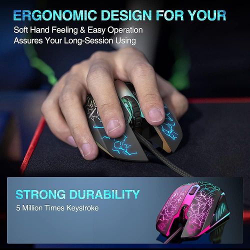  BENGOO Gaming Mouse Wired, USB Optical Computer Mice with RGB Backlit, 4 Adjustable DPI Up to 3600, Ergonomic Gamer Laptop PC Mouse with 6 Programmable Buttons for Windows 7/8/10/X