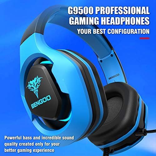  BENGOO G9500 Gaming Headset Headphones for PS4, Xbox One, PC Controller, Over Ear Headphones with 720°Noise Cancelling Mic, LED Light, Adjustable Soft Memory Earmuffs